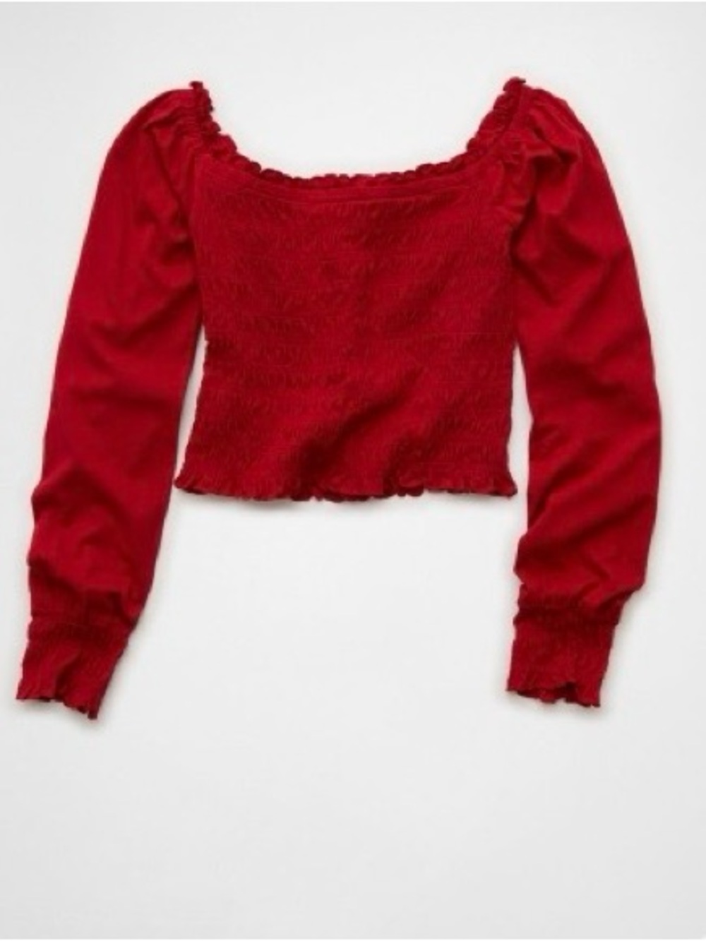 AE Red Smocked Off-Shoulder Crop Top